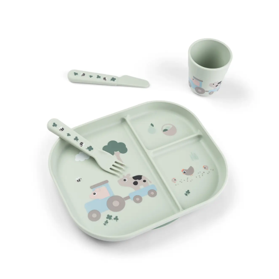 FOODIE DINNER SET VAJILLA CON VENTOSA Y PARTICIONES TYNY FARM VERDE