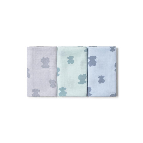 TOUS Set 3 gasas de muselina 55x55cm Celeste