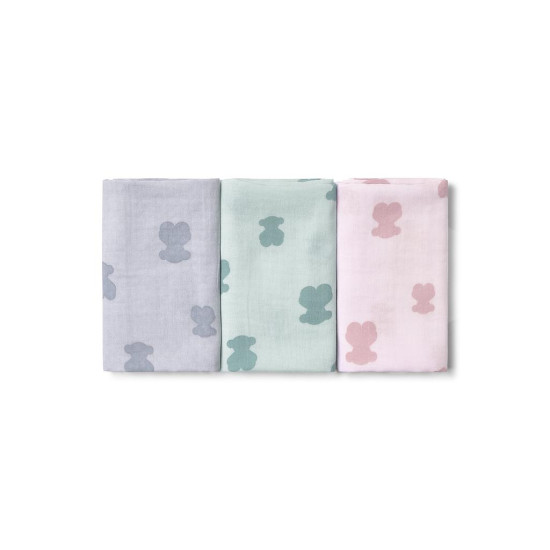 TOUS Set 3 gasas de muselina 55x55cm Rosa