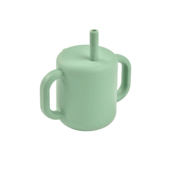 TAZA CON PAJITA DE SILICONA VERDE SALVIA